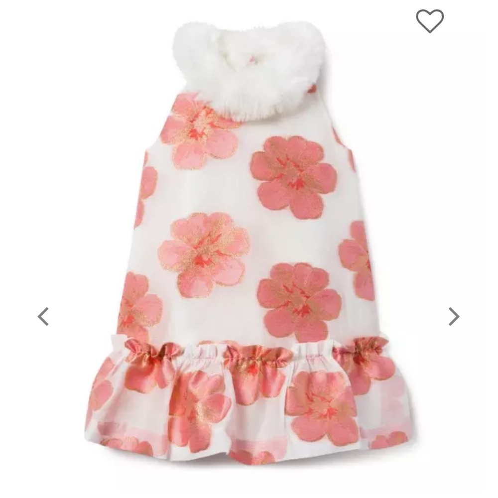 NWT Janie And Jack Coral Floral Faux Fur Metallic Dress Girls Size 6 H